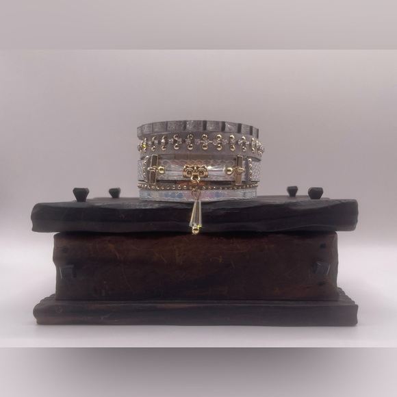 Jewelry - Statement Cuff Bracelet with Gold-Toned Studs and Magnetic Closure